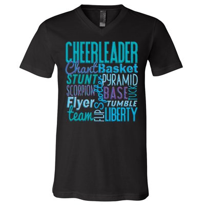 Cute Cheerleader Gift Blue Cheer Moves Cheerleading Coach V-Neck T-Shirt