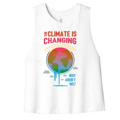 Climate Change Global Warming Awareness Earth Day Gift Women's Racerback Cropped Tank