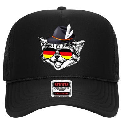 Cute Cat German Flag Oktoberfest Pride Germany Festival High Crown Mesh Back Trucker Hat