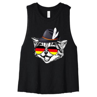 Cute Cat German Flag Oktoberfest Pride Germany Festival Women's Racerback Cropped Tank