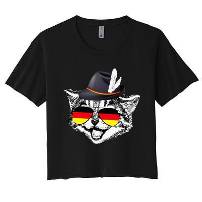 Cute Cat German Flag Oktoberfest Pride Germany Festival Women's Crop Top Tee