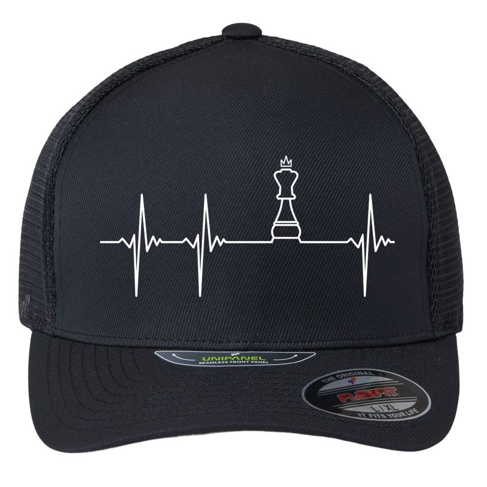 Chess Cool Gift Heartbeat King Piece Gift Chess Players Lovers Flexfit Unipanel Trucker Cap
