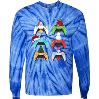 Christmas Controllers Gaming Video Game Santa Claus Gift Tie-Dye Long Sleeve Shirt