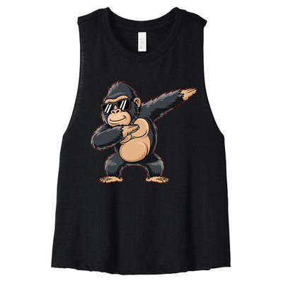 Cool Cartoon Gorilla Dabbing Funny Women's Racerback Cropped Tank