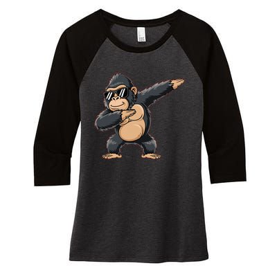 Cool Cartoon Gorilla Dabbing Funny Women's Tri-Blend 3/4-Sleeve Raglan Shirt