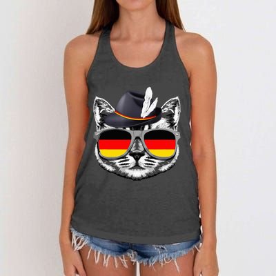 Cute Cat German Flag Oktoberfest Pride Germany Festival Women's Knotted Racerback Tank