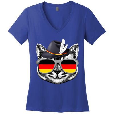 Cute Cat German Flag Oktoberfest Pride Germany Festival Women's V-Neck T-Shirt