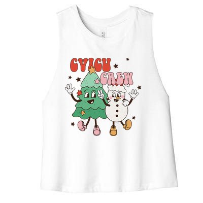 CVICU Crew Groovy Retro Christmas CVICU Nurse Holiday Pajama Women's Racerback Cropped Tank