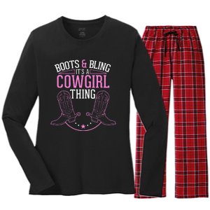 Cute Country Girl Boots Bling Its A Cowgirl Thing Women's Long Sleeve Flannel Pajama Set 