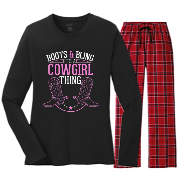 Cute Country Girl Boots Bling Its A Cowgirl Thing Women's Long Sleeve Flannel Pajama Set 