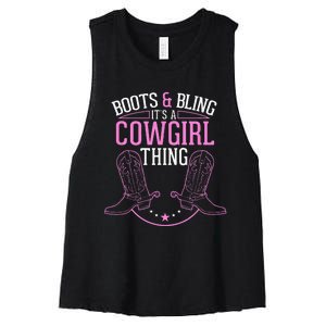 Cute Country Girl Boots Bling Its A Cowgirl Thing Women's Racerback Cropped Tank