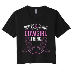 Cute Country Girl Boots Bling Its A Cowgirl Thing Women's Crop Top Tee