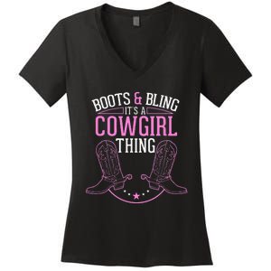 Cute Country Girl Boots Bling Its A Cowgirl Thing Women's V-Neck T-Shirt