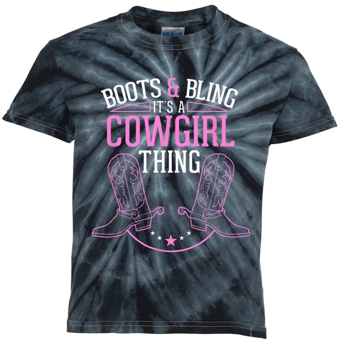 Cute Country Girl Boots Bling Its A Cowgirl Thing Kids Tie-Dye T-Shirt