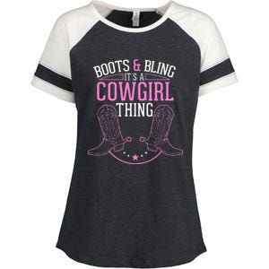 Cute Country Girl Boots Bling Its A Cowgirl Thing Enza Ladies Jersey Colorblock Tee