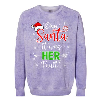 Christmas Couples Gift Dear Santa It Was Her Fault Gift Colorblast Crewneck Sweatshirt