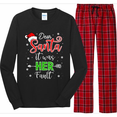 Christmas Couples Gift Dear Santa It Was Her Fault Gift Long Sleeve Pajama Set