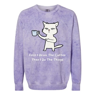 Cute Cat Gift For Kitten Lovers Funny Cat Drink Coffee Colorblast Crewneck Sweatshirt