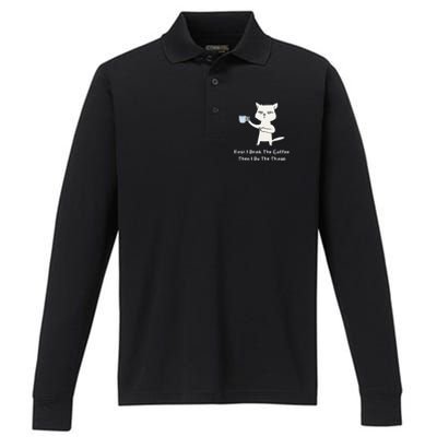 Cute Cat Gift For Kitten Lovers Funny Cat Drink Coffee Performance Long Sleeve Polo