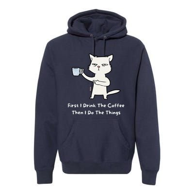 Cute Cat Gift For Kitten Lovers Funny Cat Drink Coffee Premium Hoodie