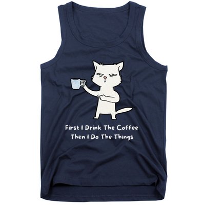 Cute Cat Gift For Kitten Lovers Funny Cat Drink Coffee Tank Top