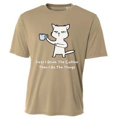 Cute Cat Gift For Kitten Lovers Funny Cat Drink Coffee Cooling Performance Crew T-Shirt