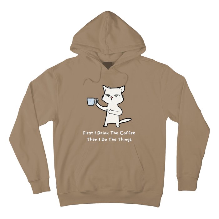 Cute Cat Gift For Kitten Lovers Funny Cat Drink Coffee Hoodie