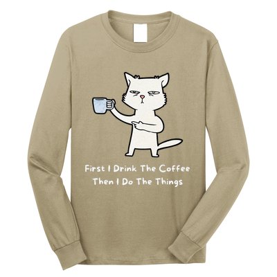 Cute Cat Gift For Kitten Lovers Funny Cat Drink Coffee Long Sleeve Shirt