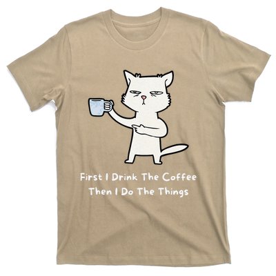 Cute Cat Gift For Kitten Lovers Funny Cat Drink Coffee T-Shirt