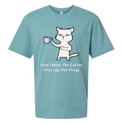 Cute Cat Gift For Kitten Lovers Funny Cat Drink Coffee Sueded Cloud Jersey T-Shirt