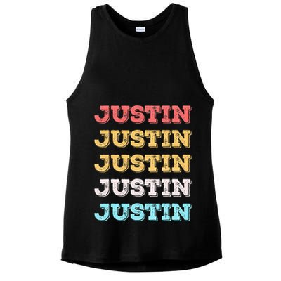 Cute Custom Gift Justin Name Personalized Ladies PosiCharge Tri-Blend Wicking Tank