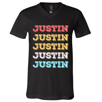 Cute Custom Gift Justin Name Personalized V-Neck T-Shirt