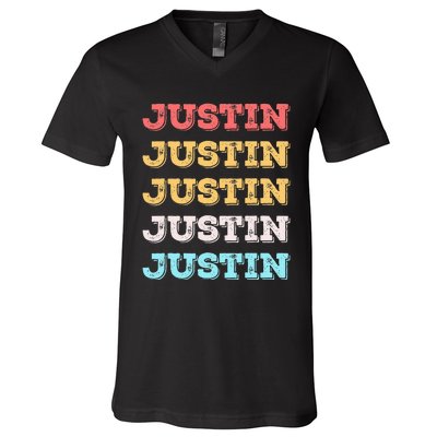 Cute Custom Gift Justin Name Personalized V-Neck T-Shirt