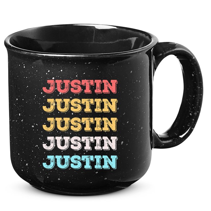 Cute Custom Gift Justin Name Personalized 15oz Campfire Ceramic Mug