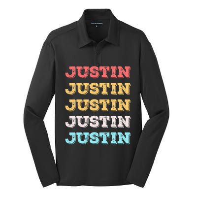 Cute Custom Gift Justin Name Personalized Silk Touch Performance Long Sleeve Polo