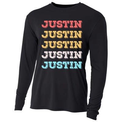 Cute Custom Gift Justin Name Personalized Cooling Performance Long Sleeve Crew