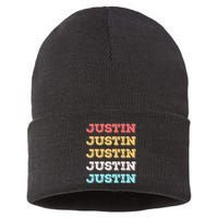 Cute Custom Gift Justin Name Personalized Sustainable Knit Beanie