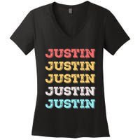 Cute Custom Gift Justin Name Personalized Women's V-Neck T-Shirt
