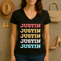 Cute Custom Gift Justin Name Personalized Women's V-Neck T-Shirt