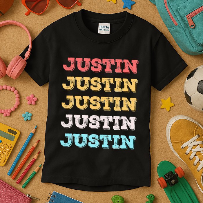 Cute Custom Gift Justin Name Personalized Kids T-Shirt