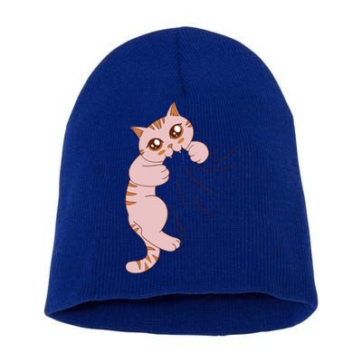 Cute Cat Graphic Design Meowy Girls Gift Short Acrylic Beanie