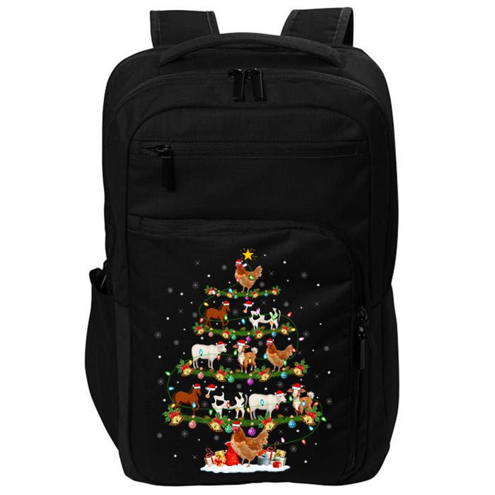 Chicken Cow Goat Horse Farm Animal Farmer Christmas Tree Impact Tech Backpack