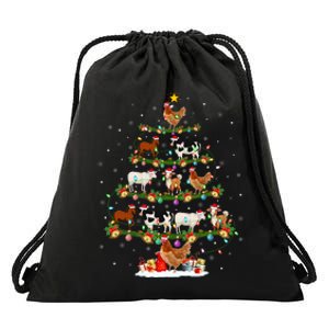 Chicken Cow Goat Horse Farm Animal Farmer Christmas Tree Drawstring Bag