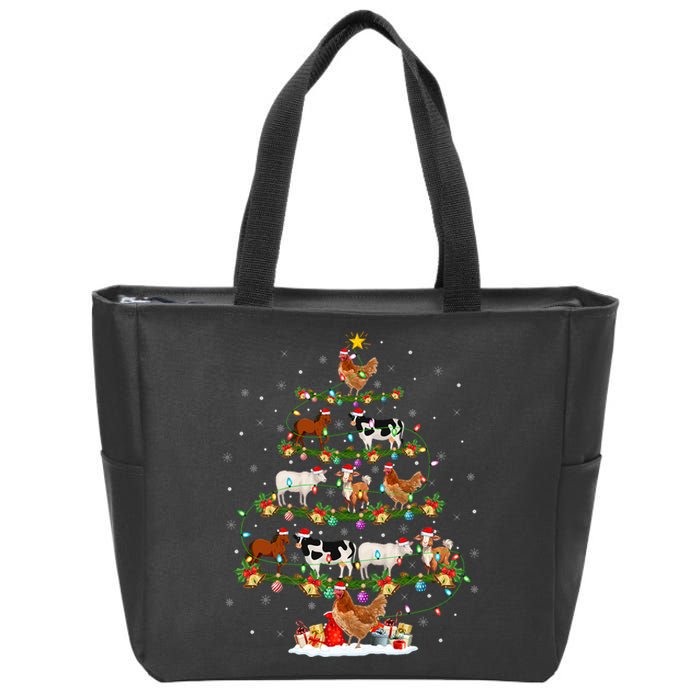 Chicken Cow Goat Horse Farm Animal Farmer Christmas Tree Zip Tote Bag