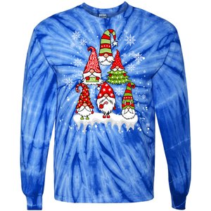 Cute Christmas Gnome Tree Snowflakes Gnomes Xmas Holiday Gift Tie-Dye Long Sleeve Shirt