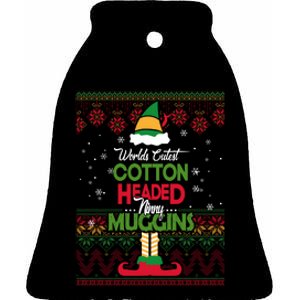 Cutest Cotton Headed Ninny Muggins Funny Christmas Elf Ceramic Bell Ornament