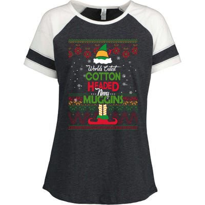 Cutest Cotton Headed Ninny Muggins Funny Christmas Elf Enza Ladies Jersey Colorblock Tee