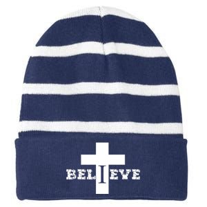 Christian Striped Beanie with Solid Band