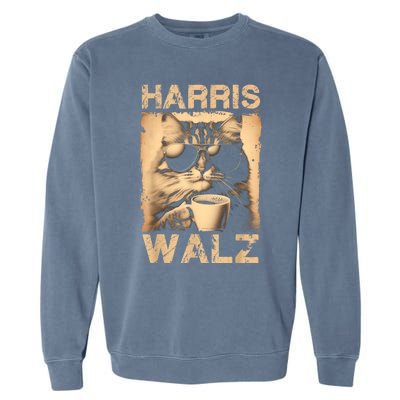 Coffee Cat Harris Walz 2024 Childless Cat Lady Vintage Garment-Dyed Sweatshirt