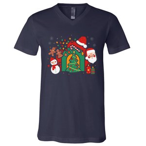 Candy Cane Holly Merry Christmas Happy Xmas Holidays V-Neck T-Shirt